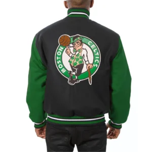 Boston Celtics Two Tone Black and Green Varsity Jacket 1