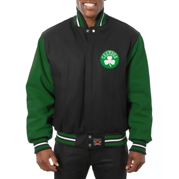 Boston Celtics Two Tone Black and Green Varsity Jacket