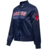Boston Red Sox Classic Wordmark Women’s Full-Snap Satin Varsity Navy Jacket 3