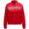 Boston Red Sox Classic Wordmark Women’s Rib Knitted Full-Snap Satin Varsity Red Jacket