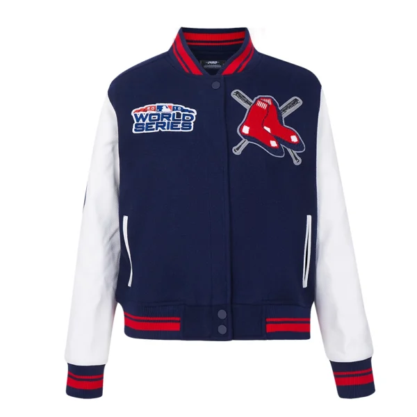 Boston Red Sox Mashup Woman’s Wool & Leather Varsity NavyWhite Jacket