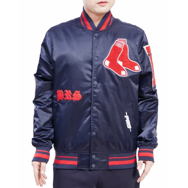 Boston Red Sox Old English Satin Varsity Navy Jacket