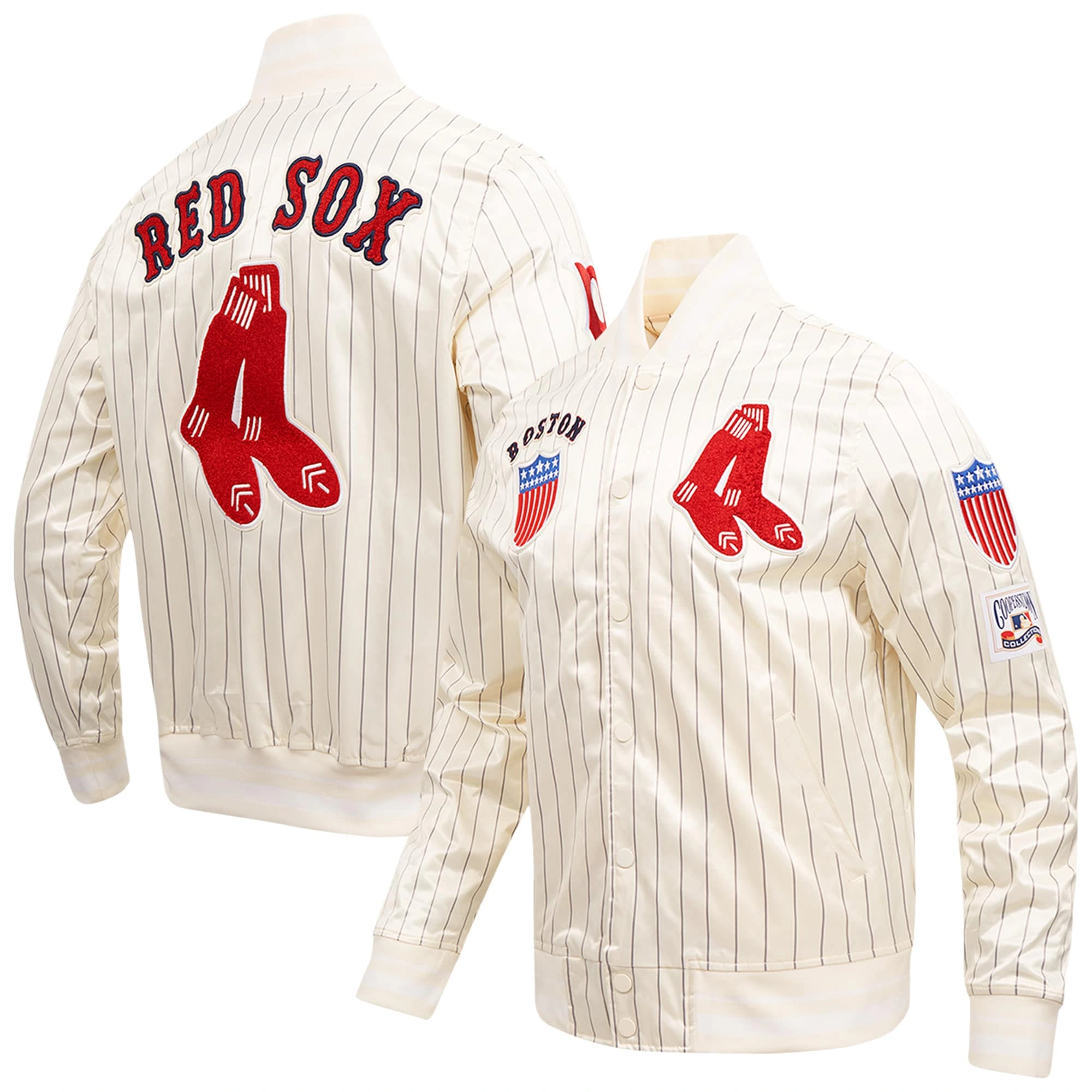 Boston Red Sox Retro Classic Full-Snap Satin Varsity Cream Jacket 2