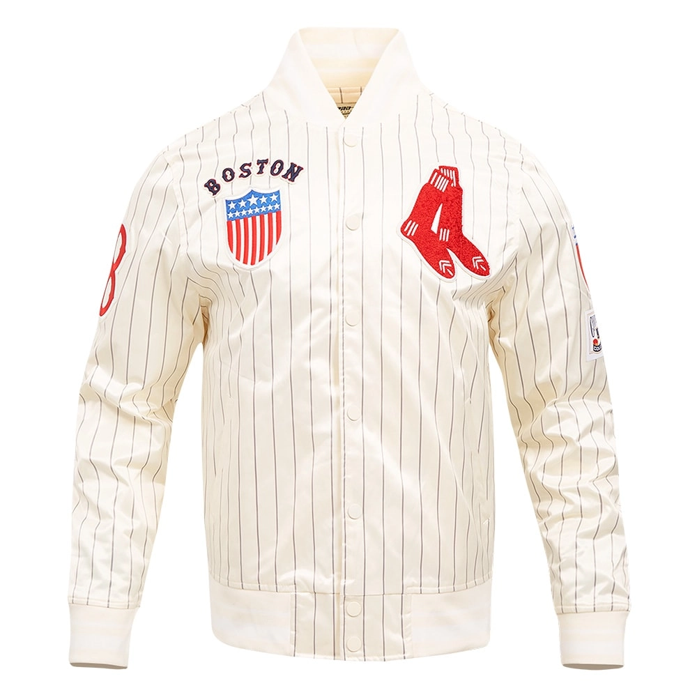 Boston Red Sox Retro Classic Full-Snap Satin Varsity Cream Jacket