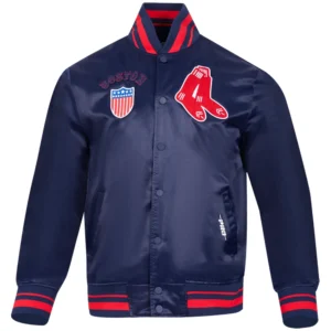Boston Red Sox Retro Classic Rib Knitted Satin Varsity Navy Jacket
