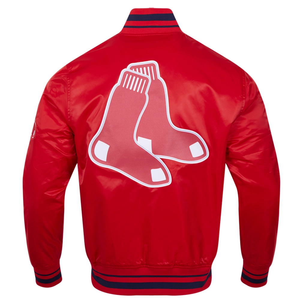 Boston Red Sox Script Tail Full-Snap Satin Varsity Jacket – Red 1