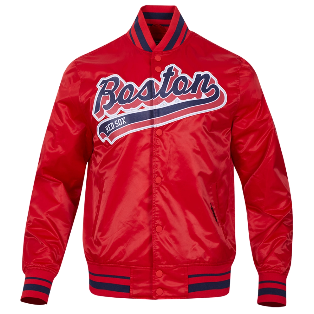 Boston Red Sox Script Tail Full-Snap Satin Varsity Jacket – Red