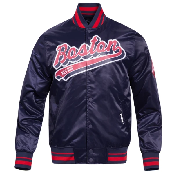 Boston Red Sox Script Tail Full-Snap Satin Varsity Navy Jacket