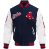 Boston Red Sox Script Tail Rib Knitted Wool & Leather Varsity Jacket