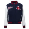 Boston Red Sox Script Tail Women’s Wool & Leather Varsity NavyWhite Jacket