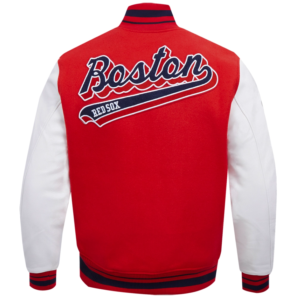 Boston Red Sox Script Tail Wool & Leather Varsity Jacket Red & White 1