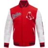 Boston Red Sox Script Tail Wool & Leather Varsity Jacket Red & White