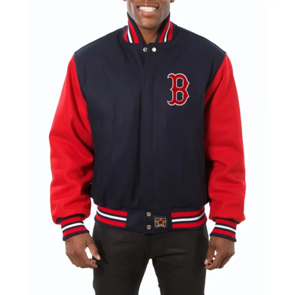Boston Red Sox Two Tone Letterman Embroidered Wool Varsity Jacket – NavyRed