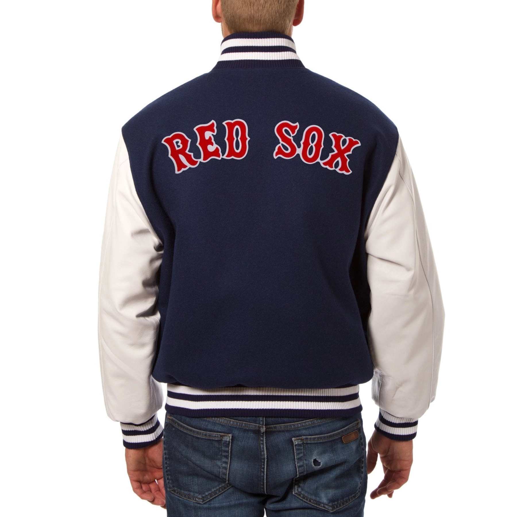 Boston Red Sox Two Tone NavyWhite Wool & Leather Varsity Jacket 1