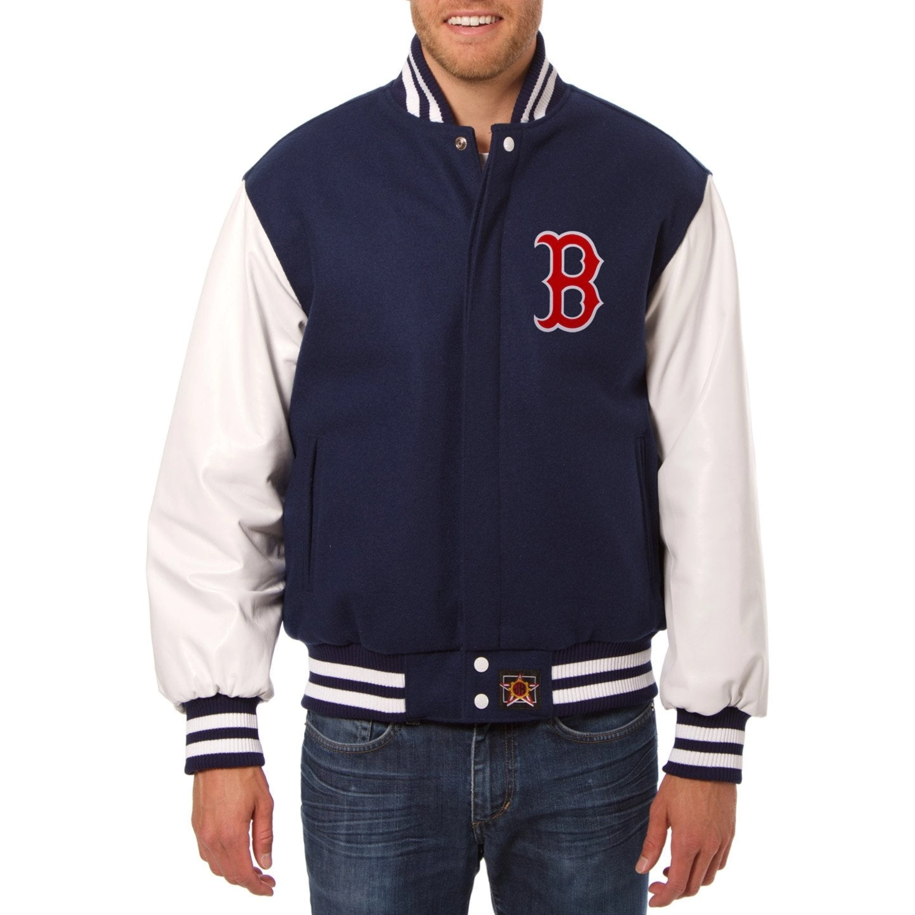 Boston Red Sox Two Tone NavyWhite Wool & Leather Varsity Jacket