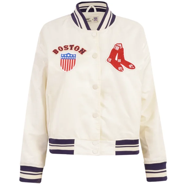 Boston Red Sox Women’s Retro Classic Rib knitted Satin Varsity Jacket