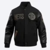 Brooklyn Nets Black & Gold Varsity Black Jacket 1