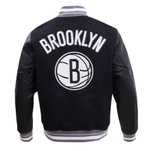 Brooklyn Nets Black Wool Retro Classic Rib Jacket 3