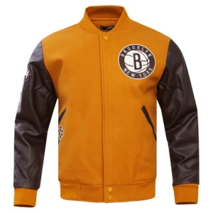 Brooklyn Nets Classic Tan and Brown Varsity Jacket