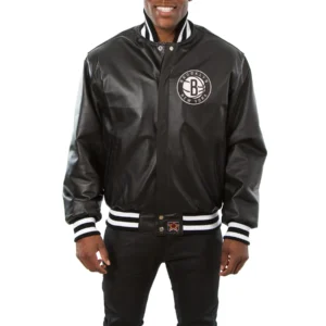 Brooklyn Nets Genuine Black Leather Jacket