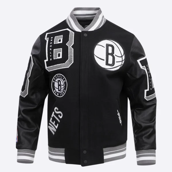 Brooklyn Nets Mashup Black Varsity Jacket 1