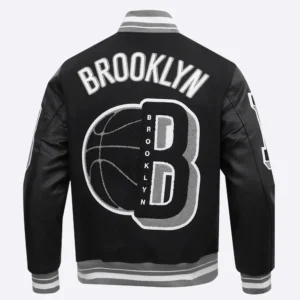 Brooklyn Nets Mashup Black Varsity Jacket 3