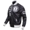 Brooklyn Nets Mashup Satin Varsity Black Jacket 1