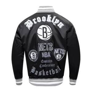 Brooklyn Nets Old English Rib Black Varsity Jacket 3