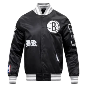 Brooklyn Nets Old English Rib Black Varsity Jacket