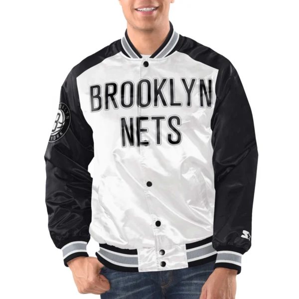 Brooklyn Nets Renegade Varsity White and Black Jacket