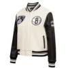 Brooklyn Nets Retro Classic Rib Cream Wool Varsity Jacket 1