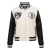 Brooklyn Nets Retro Classic Rib Cream Wool Varsity Jacket