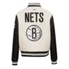 Brooklyn Nets Retro Classic Rib Cream Wool Varsity Jacket 2