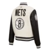 Brooklyn Nets Retro Classic Rib Cream Wool Varsity Jacket 3
