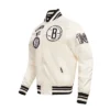 Brooklyn Nets Retro Classic Varsity Cream Jacket 1