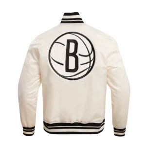 Brooklyn Nets Retro Classic Varsity Cream Jacket 3