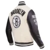 Brooklyn Nets Retro Classic Wool and Leather Cream Varsity Jacket 2