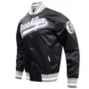 Brooklyn Nets Script Tail Black Satin Varsity Jacket 1