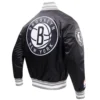 Brooklyn Nets Script Tail Black Satin Varsity Jacket 2