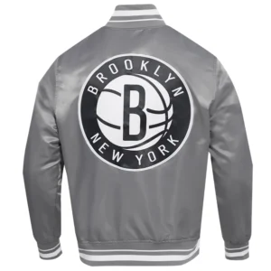 Brooklyn Nets Script Tail Grey Varsity Jacket 3