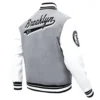 Brooklyn Nets Script Tail Grey and White Wool Varsity Jacket 2
