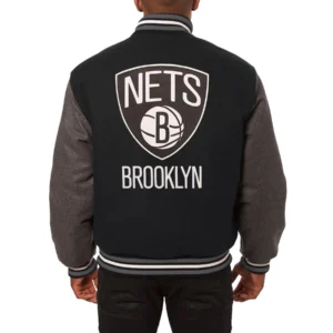 Brooklyn Nets Two Tone Black and Grey Varsity Jacket 1