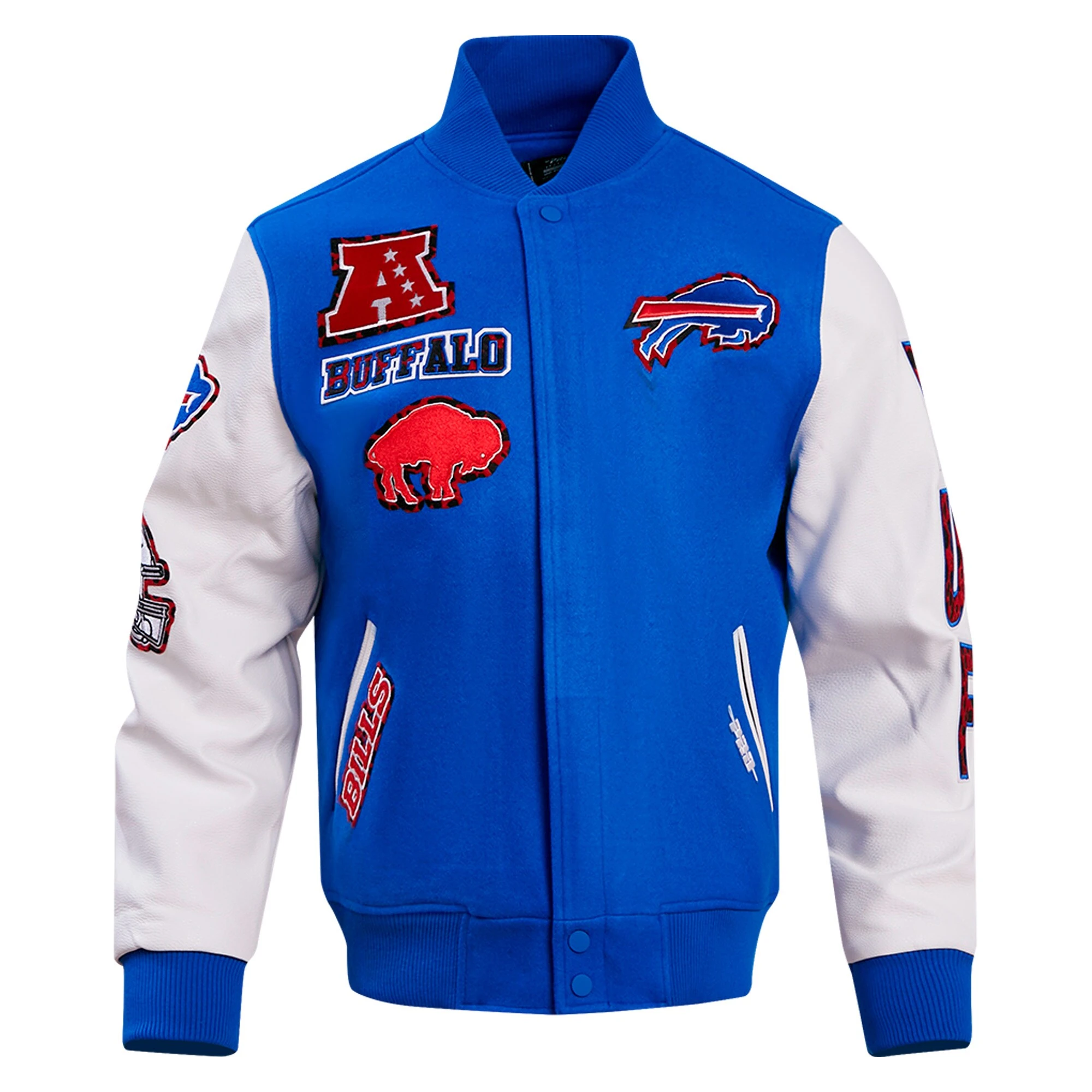 Buffalo Bills Animal Print Wool and Leather Varsity Blue Jacket