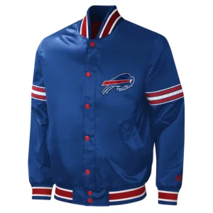Buffalo Bills Midfield Blue Satin Varsity Jacket