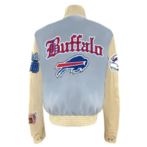 Buffalo Bills Old English Blue and Cream Varsity Jacket 1
