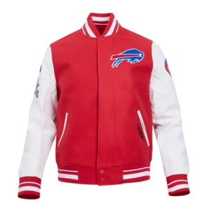 Buffalo Bills Old English Red and White Varsity Jacket