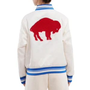 Buffalo Bills Retro Classic Cream Satin Varsity Jacket 1