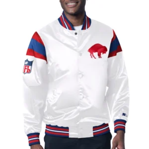 Buffalo Bills Satin Varsity White Jacket