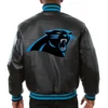 Carolina Panthers Black Leather Varsity Jacket 1