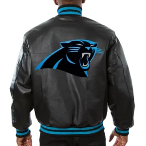 Carolina Panthers Black Leather Varsity Jacket 1